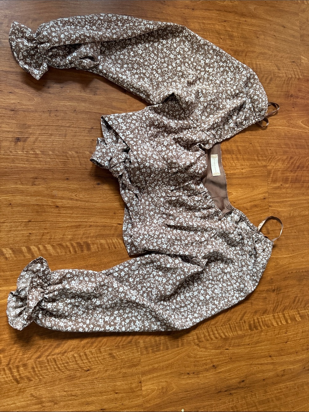 Altar'd State Taupe Floral Ruffle Crop Top